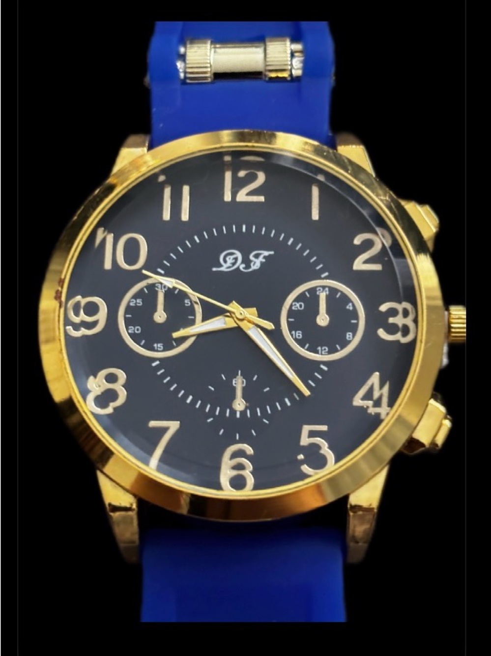 DF Analog Gold Watch with Blue Silicone Band